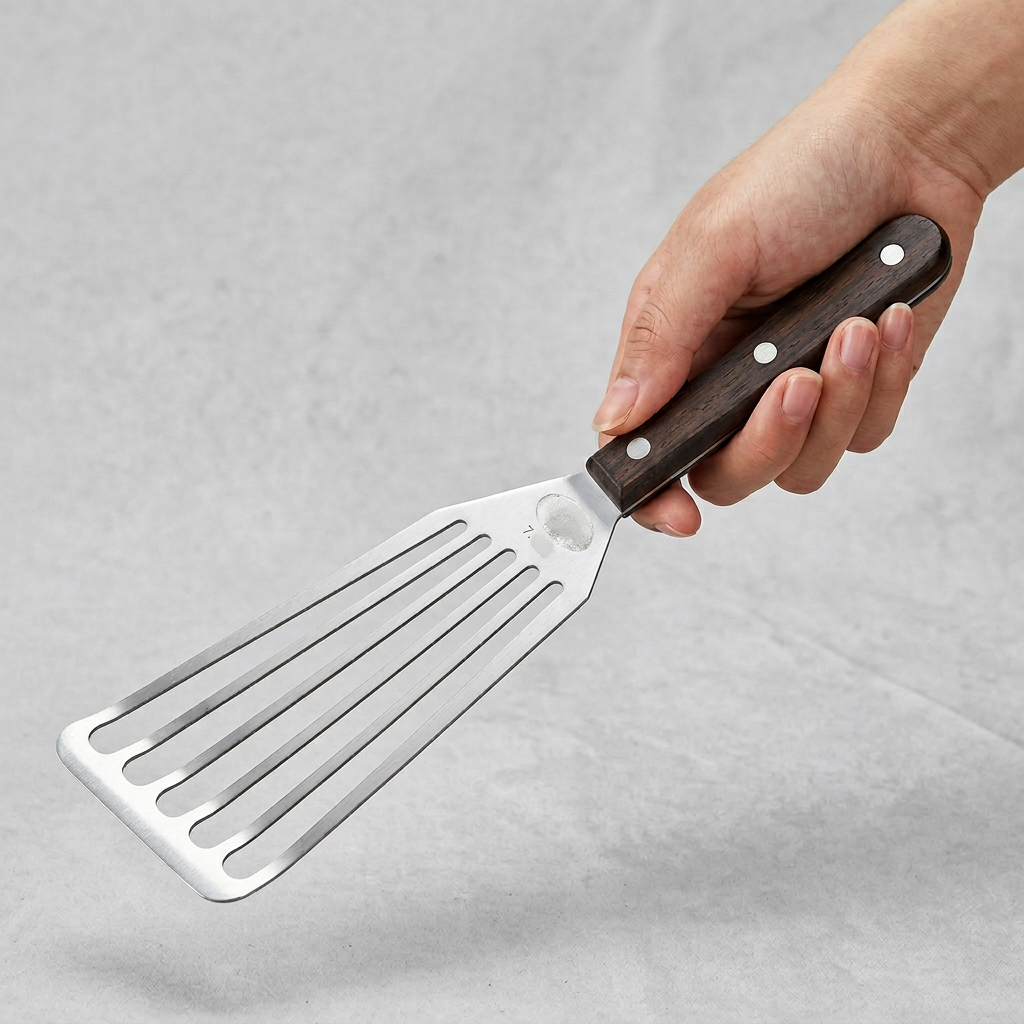 Stainless Steel Spatula – Gentle Flip & Wooden Handle