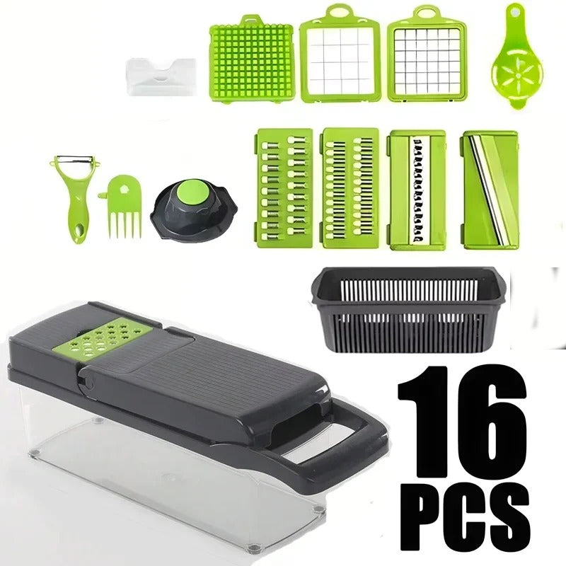 16-in-1 Vegetable Chopper – Fast Food Prep with Storage Container